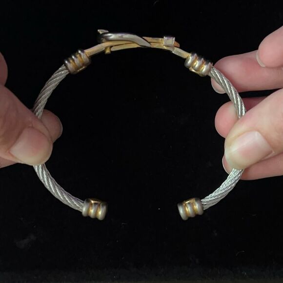 Vintage Stainless Steel and Gold Plated "Belt Buckle" Mixed Metal Cuff Bracelet - Picture 6 of 7